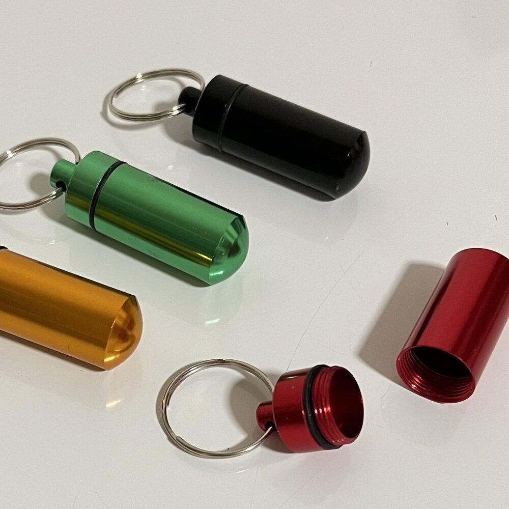 Lot of 4 - SMALL PILL TUBE ALUM AIRTIGHT KEY CHAIN CONTAINERS-New
